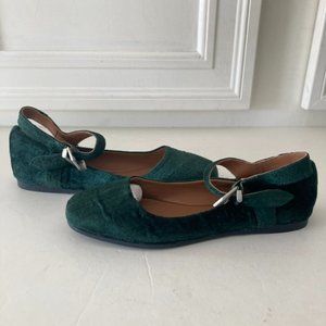 NWOB Free People Mystic Mary Jane Green Velvet Flats Sz 37.5